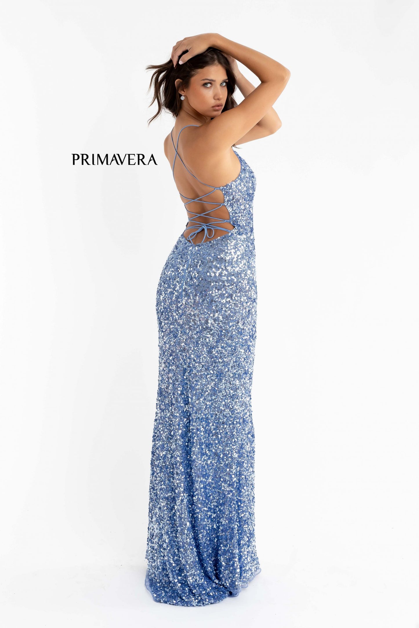 Primavera Couture 3290 Prom Dress Sequins Long Fitted Tie Back Scoop Neckline