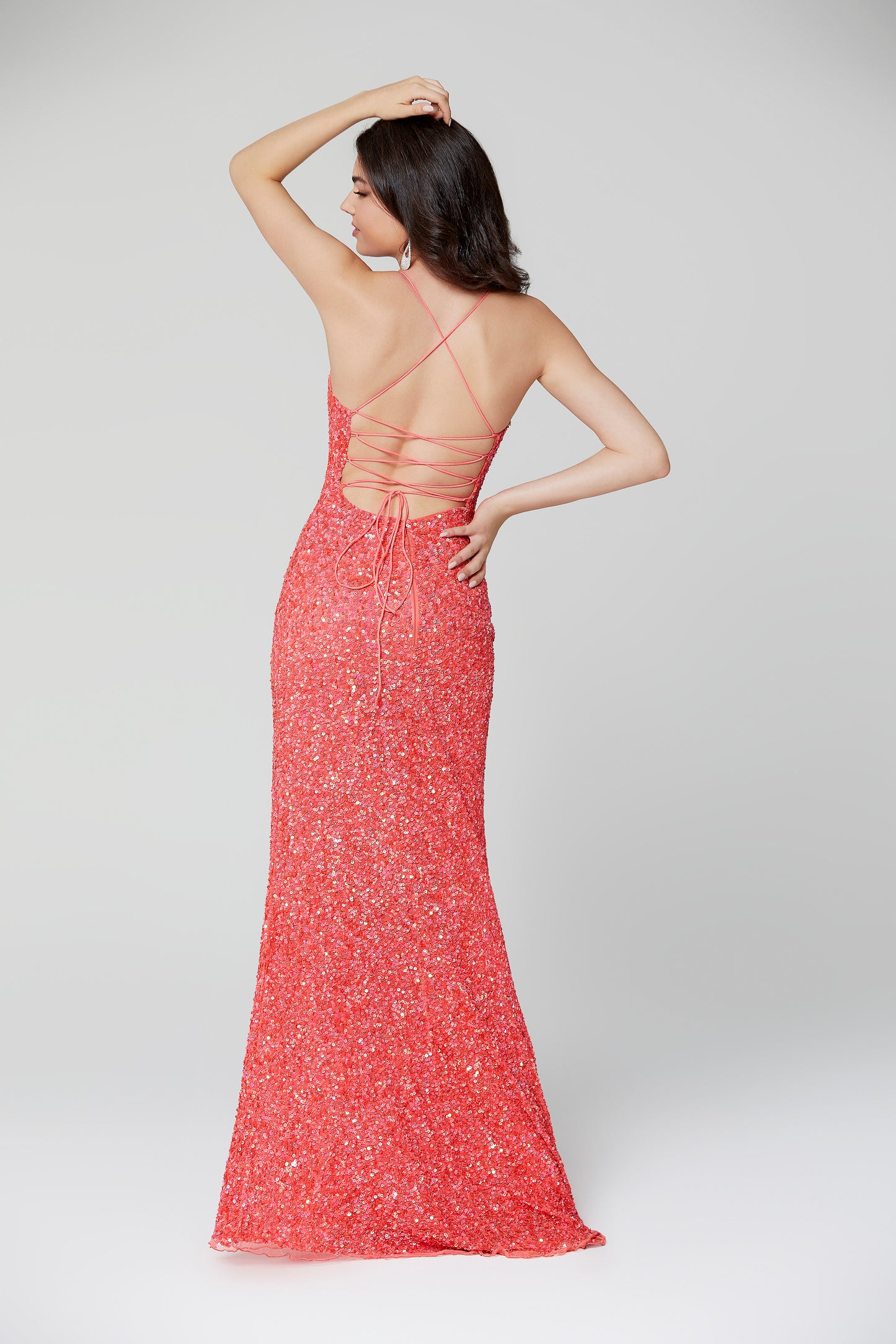 Primavera-Couture-3290-Coral-Prom-Dress-Back-View-Sequins-Tie-Back-Scoop-Neckline