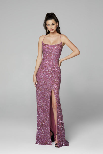 Primavera Couture 3290 Size 0 Fuchsia Prom Dress Sequins Backless