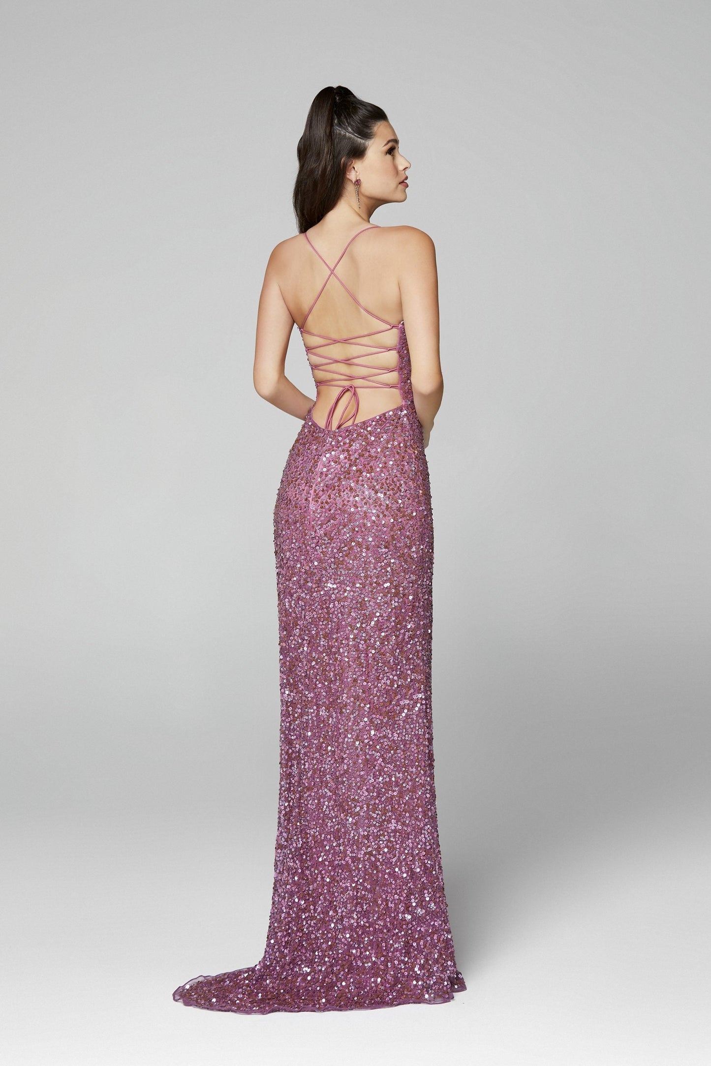 Primavera Couture 3290 Size 8 Orange Prom Dress Sequins Long Fitted Tie Back Scoop Neckline