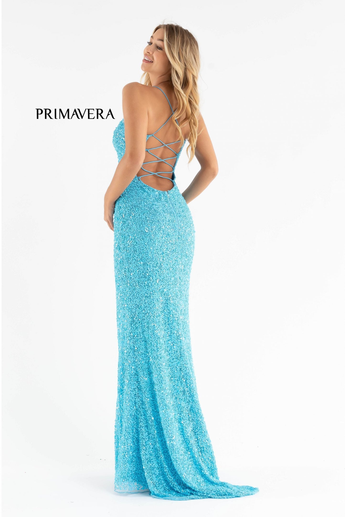 Primavera Couture 3290 Size 2, 6, 8 Neon Lilac Prom Dress Sequins Long Fitted Tie Back Scoop Neckline