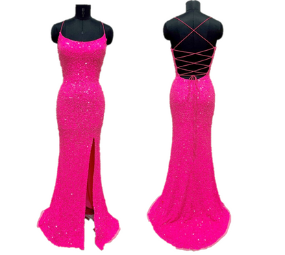Primavera Couture 3290 Size 00 Hot Pink Prom Dress Sequin Backless