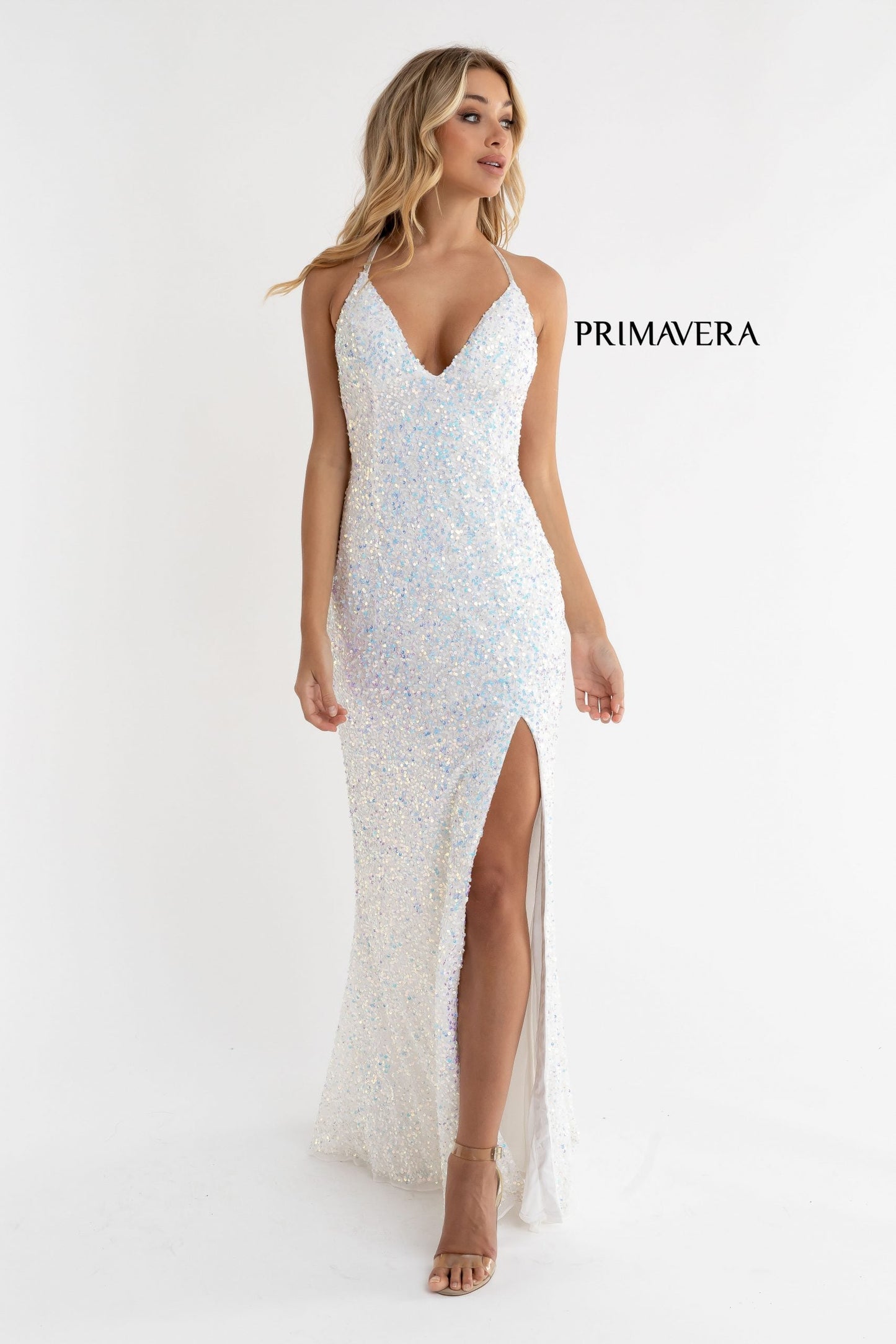 Primavera Couture 3291 Size 2 Cream Long Fitted Backless Sequin Prom Dress Formal Evening Gown