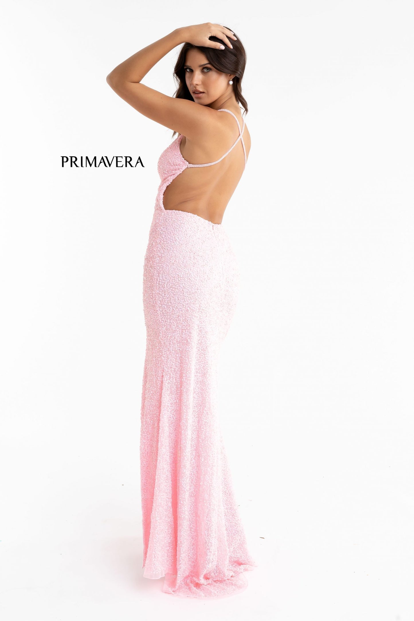 Primavera Couture 3291 Size 2 Pink Long Fitted Backless Sequin Prom Dress Formal Evening Gown