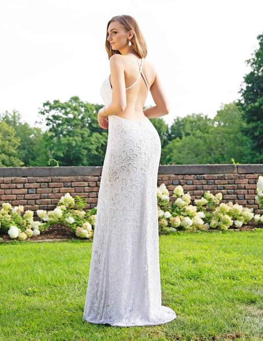 Primavera Couture 3295 Size 0, 4 Ivory Prom Dress V Neckline Sequins Backless Slit Formal Evening Gown