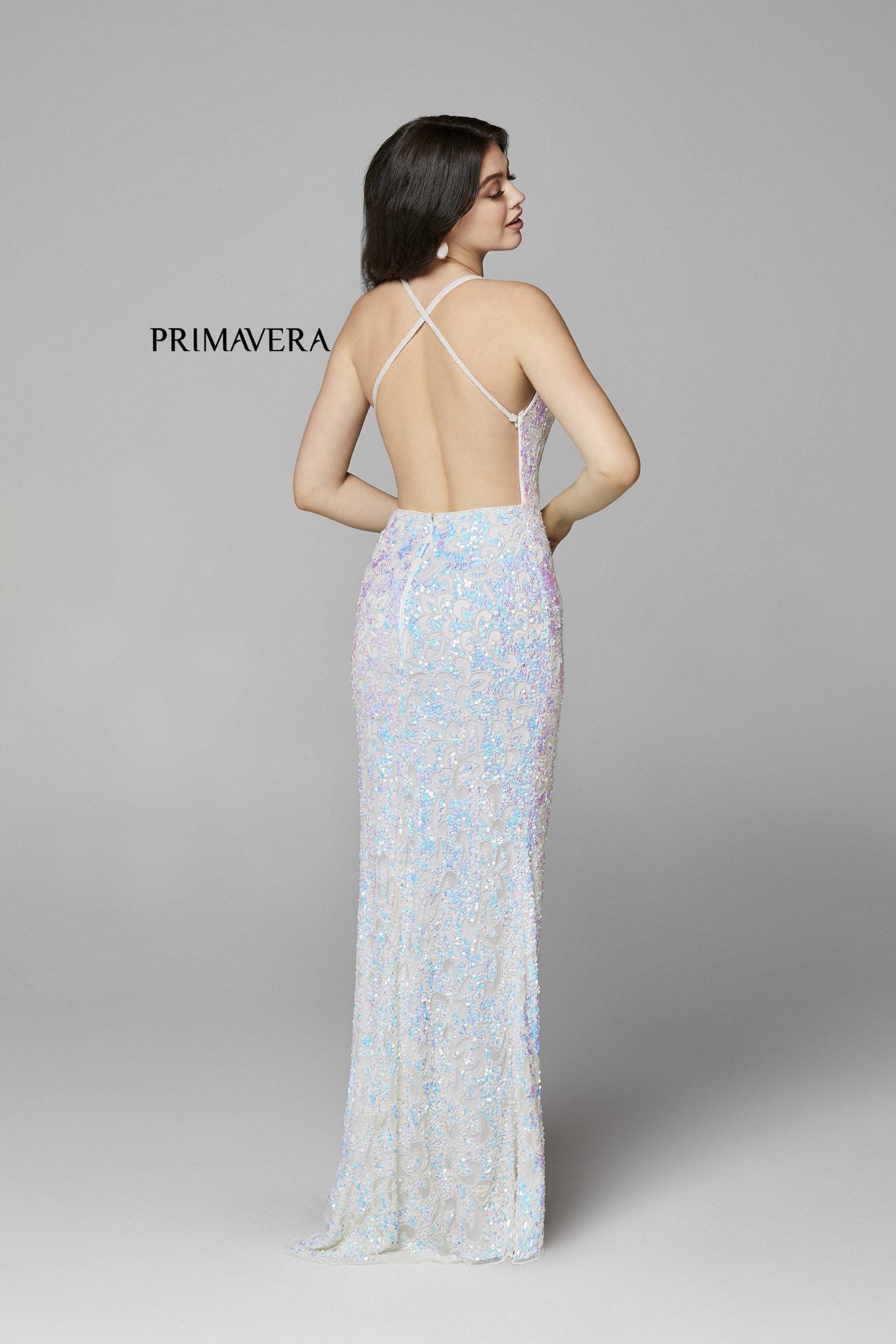 Primavera Couture 3295 Size 000 , 0  Neon Pink Prom Dress V Neckline Sequins Backless Slit Formal Evening Gown