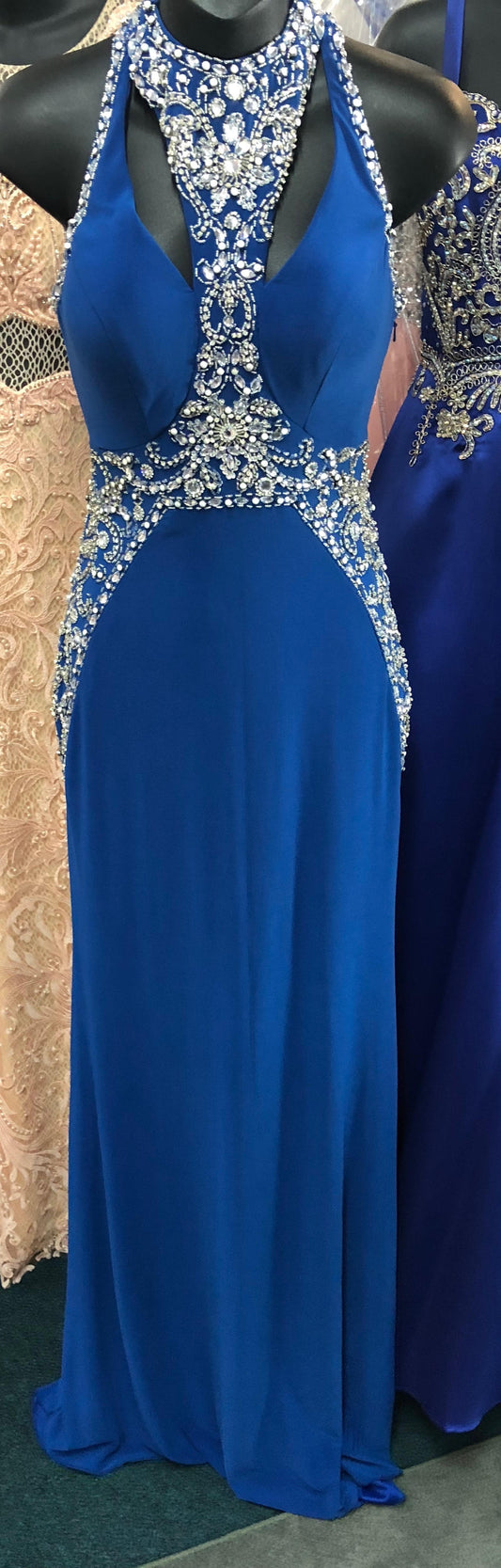 JVN33755 Sleeveless Embellished Prom Dress JVN jovani 33755 size 0 royal blue pageant gown evening gown 