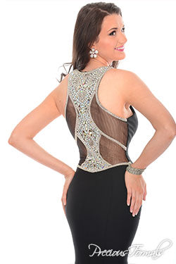 Precious Formals P 23004 size 00 black mermaid prom dress with sheer embellished back