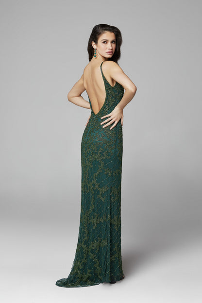 Primavera Couture 3433 is a long fully hand beaded Prom Dress, Pageant Gown, Wedding Dress & Formal Evening Wear gown. plunging neckline with mesh panel fully beaded pageant gown or evening dress. Fully Beaded & Embellished  Available colors: Black, Blush, Bottle Green, Ivory, Lilac, Platinum, Powder Blue, Yellow  Available sizes:  00,0,2,4,6,8,10,12,14,16,18