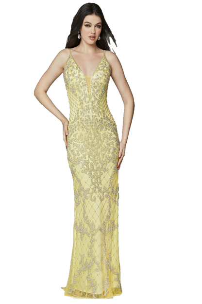 Primavera Couture 3433 is a 2020 Prom Dress, Pageant Gown, Wedding Dress & Formal Evening Wear gown. plunging neckline with mesh panel fully beaded pageant gown or evening dress. Fully Beaded & Embellished  Available colors: Black, Blush, Bottle Green, Ivory, Lilac, Platinum, Powder Blue, Yellow  Available sizes:  00,0,2,4,6,8,10,12,14,16,18