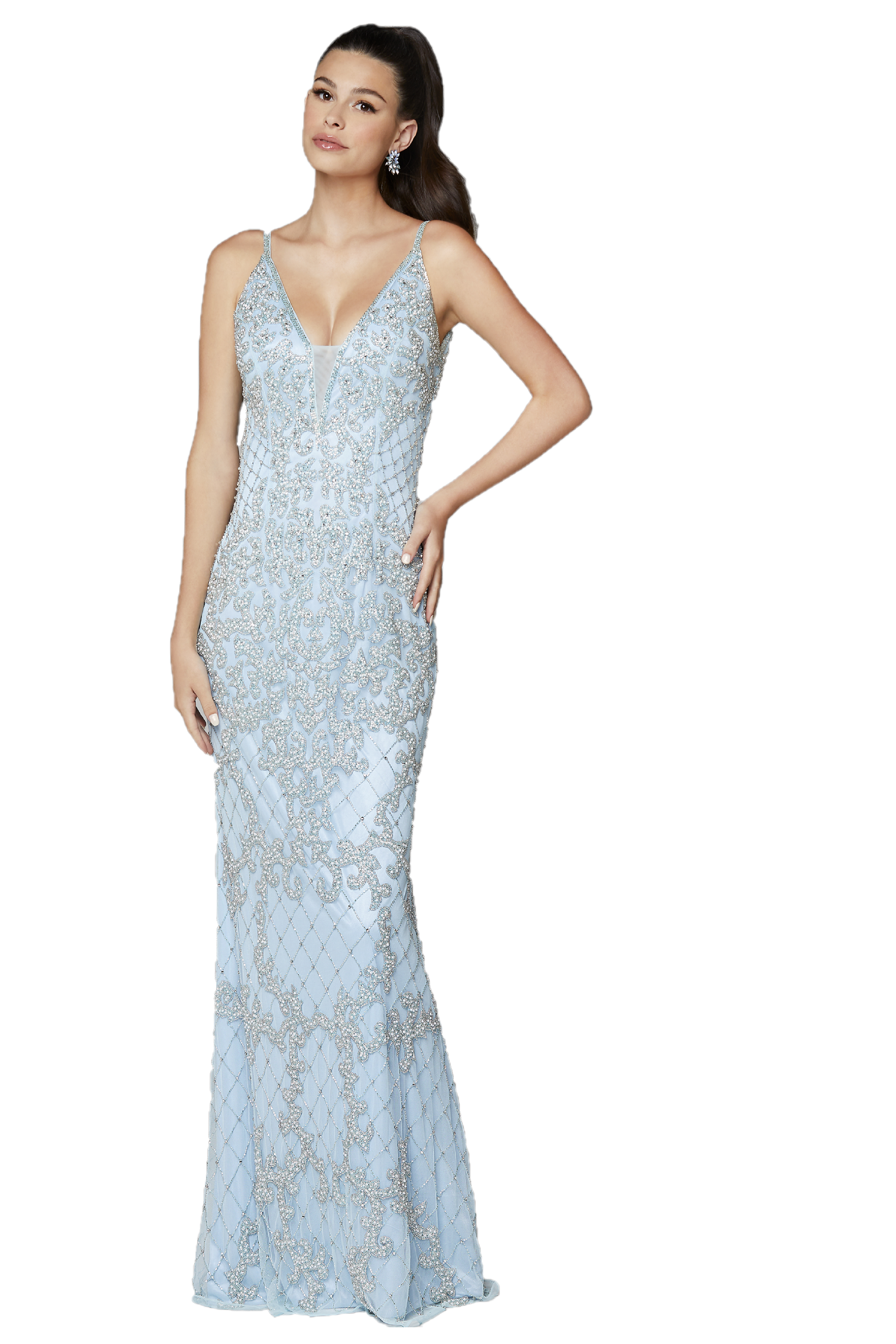 Primavera Couture 3433 is a 2020 Prom Dress, Pageant Gown, Wedding Dress & Formal Evening Wear gown. plunging neckline with mesh panel fully beaded pageant gown or evening dress. Fully Beaded & Embellished  Available colors: Black, Blush, Bottle Green, Ivory, Lilac, Platinum, Powder Blue, Yellow  Available sizes:  00,0,2,4,6,8,10,12,14,16,18