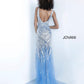 Jovani 3686 is a 2020 Prom Dress, Evening Gown, Pageant Dress & Formal Wear Attire. Featuring a Fully Crystal Embellished asymmetrical Bodice with detailed beading. Plunging V Neckline with high slit sheath silhouette with sheer mesh skirt.   Available Sizes: 00, 0, 2, 4, 6, 8, 10, 12, 14, 16, 18, 20, 22, 24  Available Colors: gold/silver, perriwinkle, platinum