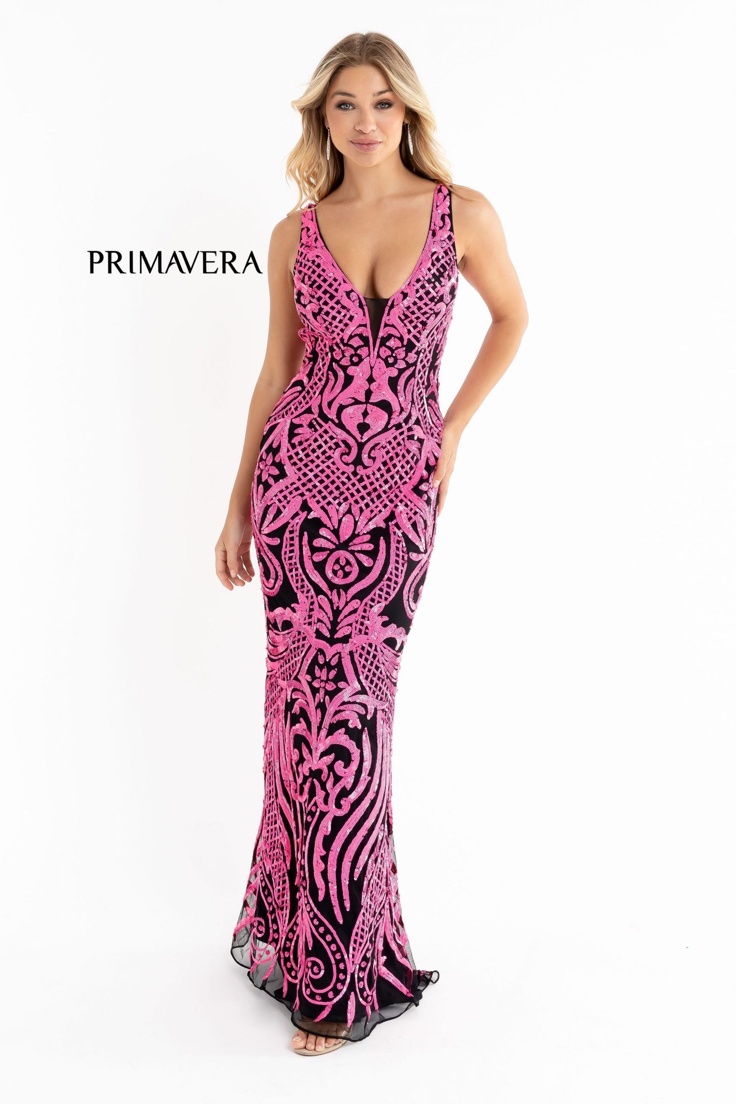 Primavera Couture 3722 Size 14 Iridescent Prom Dress V Neckline V Back Long Sequins Evening Gown