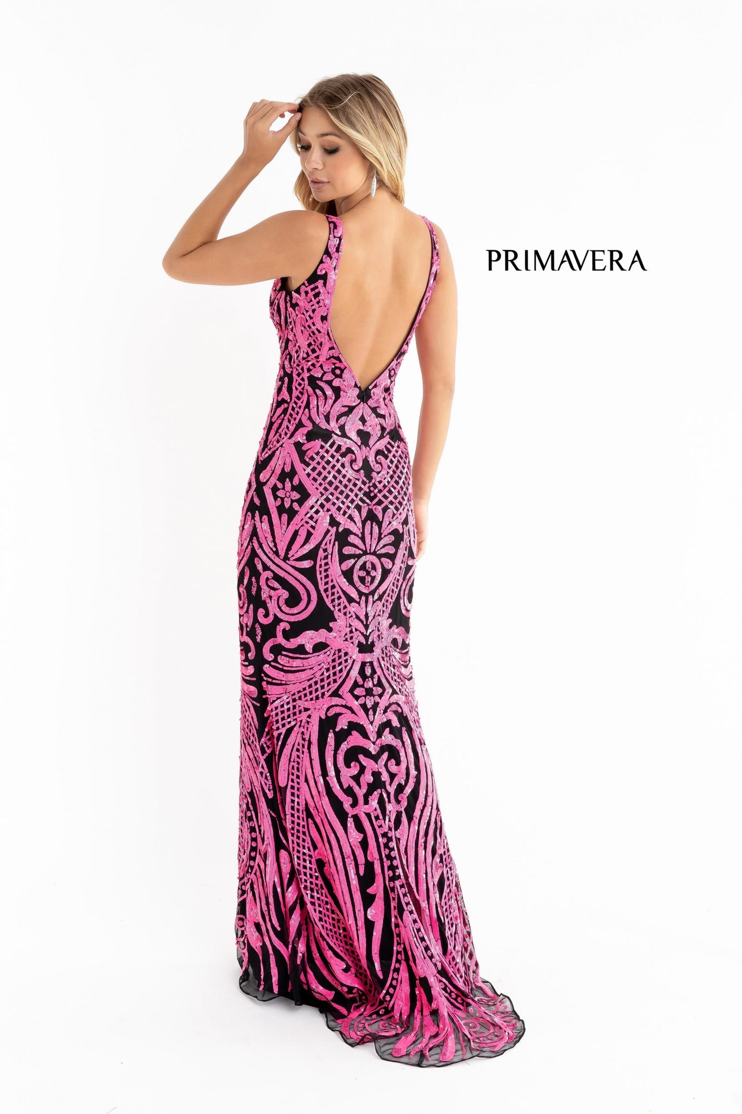 Primavera Couture 3722 Size 14 Iridescent Prom Dress V Neckline V Back Long Sequins Evening Gown