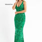 Primavera Couture 3722 Size 00 Coral Iridescent Prom Dress V Neckline V Back Long Sequins Evening Gown