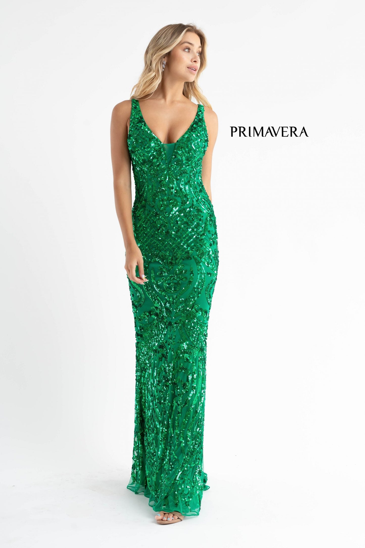 Primavera Couture 3722 Size 24 Iridescent Prom Dress V Neckline V Back Long Sequins Evening Gown