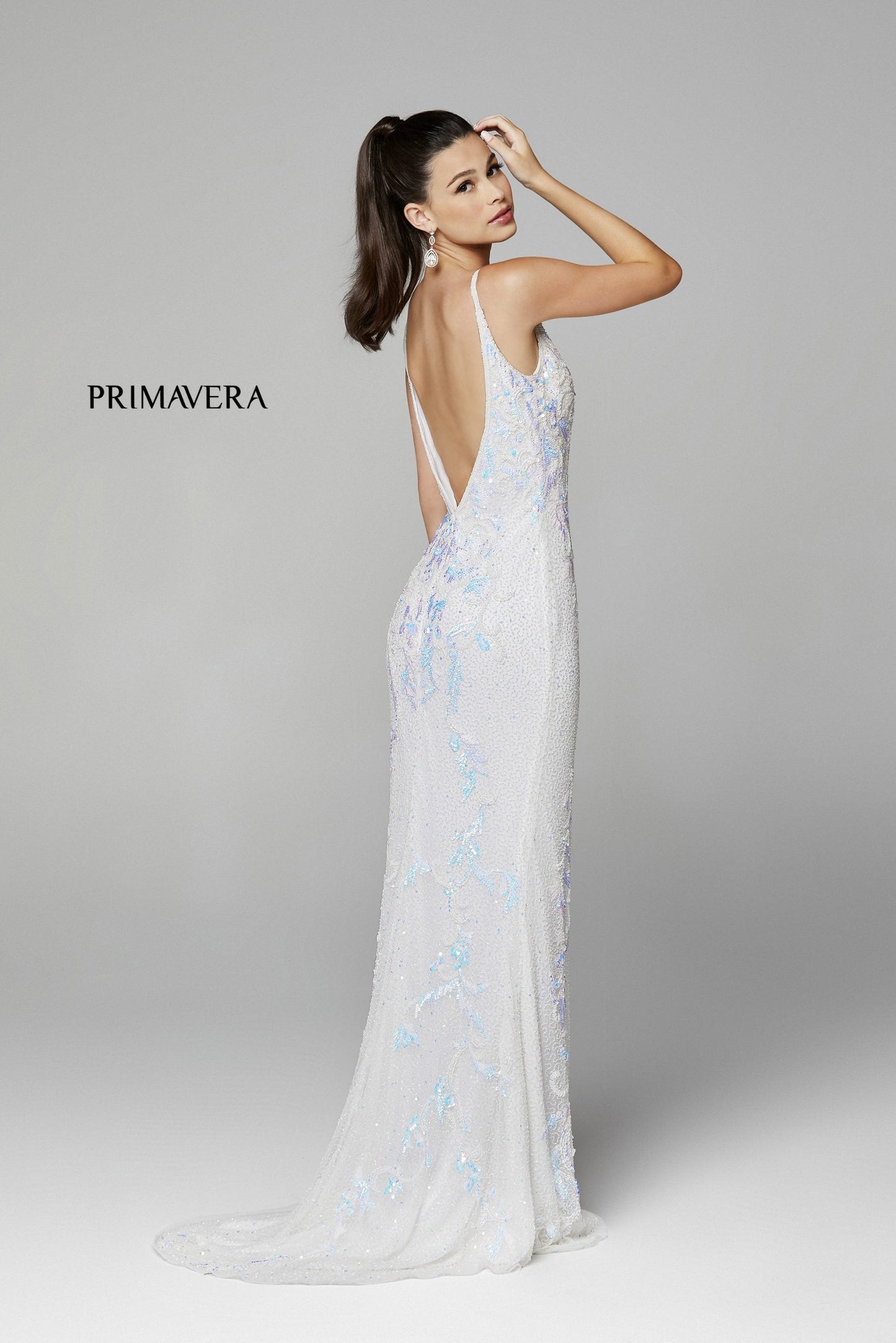 Primavera Couture 3727 Size 22 Prom Dress Beaded Floral Details V Neckline Backless Slit