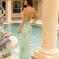 Primavera Couture 3727 Long Fitted Prom Dress Beaded Floral V Neck Backless Slit Sequin Gown