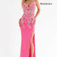 Primavera Couture 3730 Size 4 Prom Dress Flower Bodice Sequins V Neckline Slit Mid Back