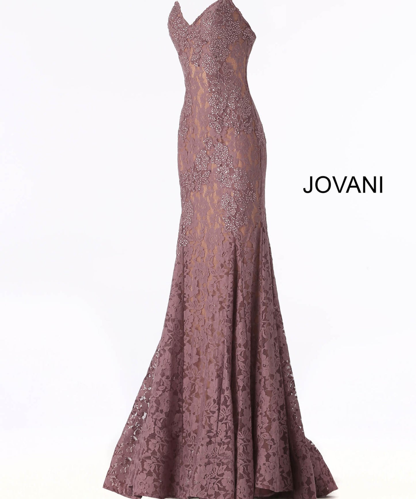 Jovani 37334 This beautiful, fitted, strapless lace dress features a sweetheart neckline. The top half of the trumpet dress is accessorized with rhinestones. Stretch nude lining with stretch lace overlay, heat set stones, form fitting, strapless. Available Sizes: 00,0,2,4,6,8,10,12,14,16,18,20,22,24  Available Colors: BLACK, BRIGHT PINK, DUSTY PINK, EMERALD, FUCHSIA, IVORY, LIGHT-BLUE, LILAC, MAUVE, NAVY, PERRIWINKLE, RED, ROYAL