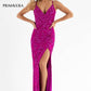 Primavera Couture 3754 Size 12 Emerald Prom Dress Sequins V Neckline Evening Gown Backless Slit Train