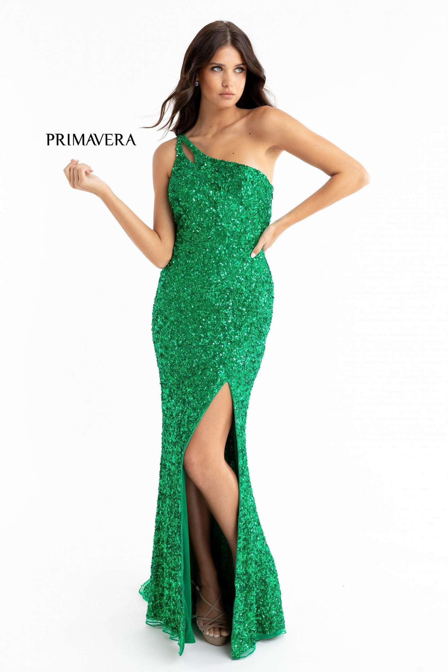 Primavera Couture 3761 Size 2, 4 One Shoulder Prom Dress Sequin Double Strap Back Slit Train Bright Blue