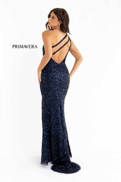 Primavera Couture 3761 Size 0 Pink One Shoulder Prom Dress Pink Sequin Double Strap Back Slit Train