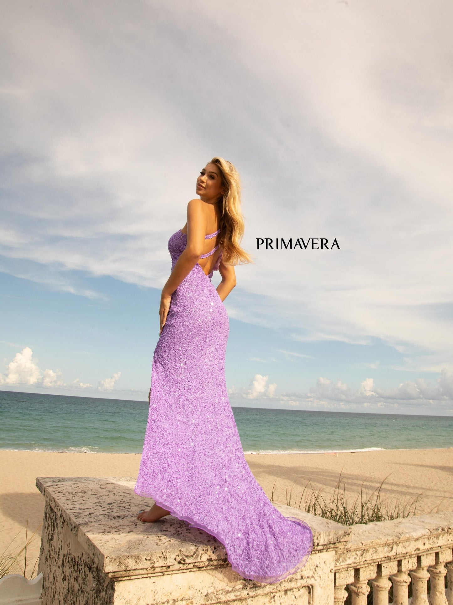 Primavera Couture 3761 Size 2, 4 One Shoulder Prom Dress Sequin Double Strap Back Slit Train Bright Blue