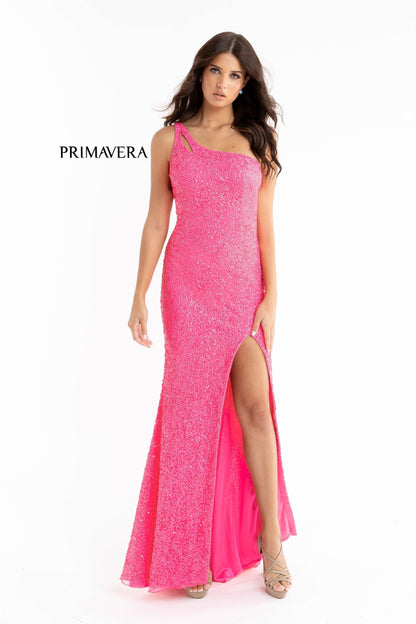 Primavera Couture 3761 Size 2, 4 One Shoulder Prom Dress Sequin Double Strap Back Slit Train Bright Blue