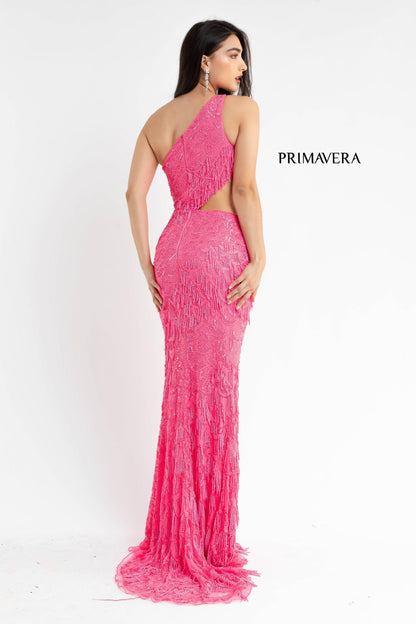 Primavera Couture 3766 One Shoulder Fringe Prom Dress Pageant Gown Cutout Side Purple size 4
