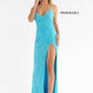 Primavera Couture 3791 Size 0 Royal Prom Dress V Neckline Sequins Lace Up Tie Back Side Slit