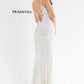 Primavera Couture 3792 Size 8 Bright Blue Sequin Prom Dress V Neckline Strappy Open Back Side Slit Train