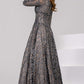 Jovani 37938 Grey Off the Shoulder Lace A-Line Evening Dress Mother of Dress