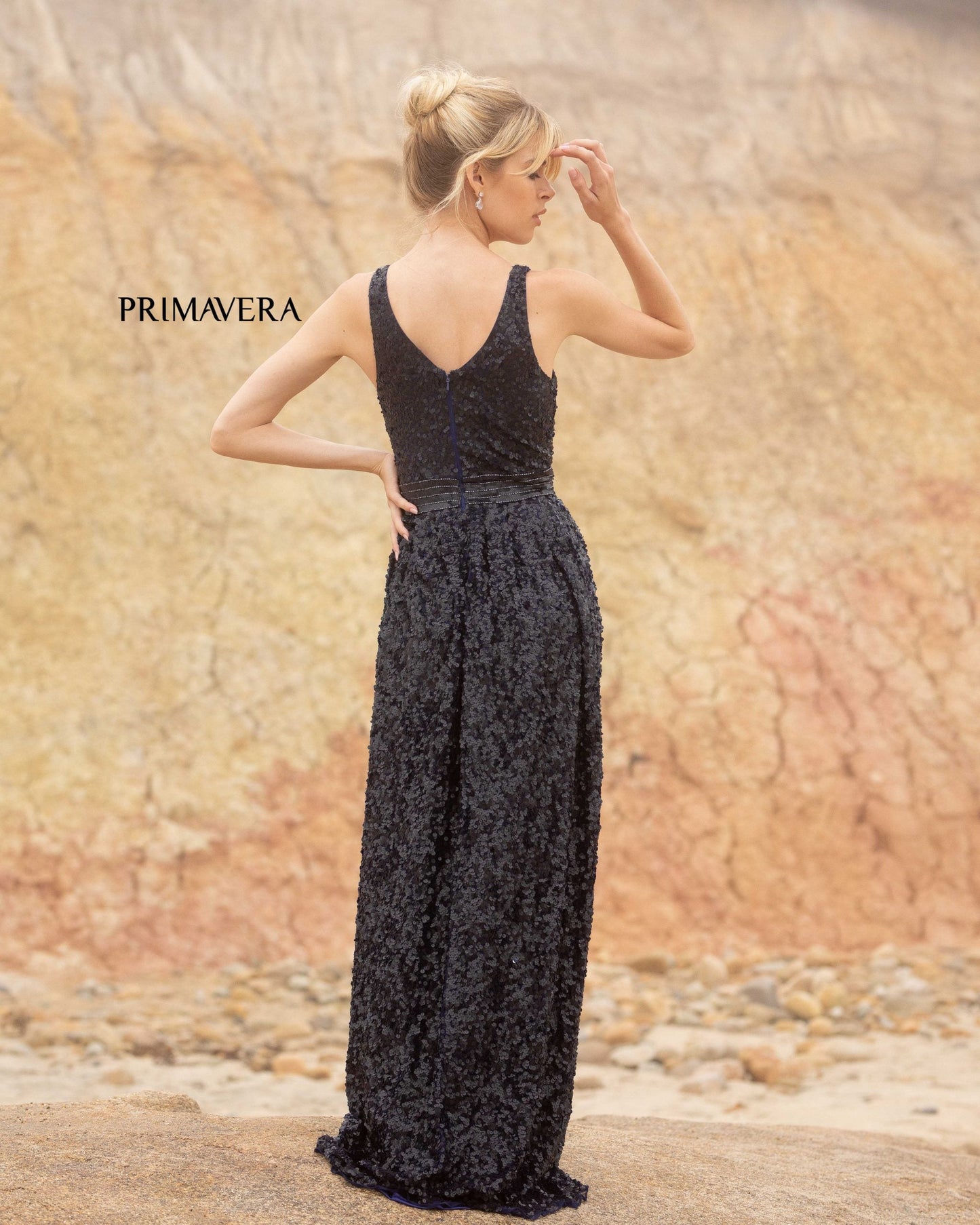Primavera Couture 3795 Size 14 Purple Sequined Evening Gown V Neckline V Back Prom Dress A Line