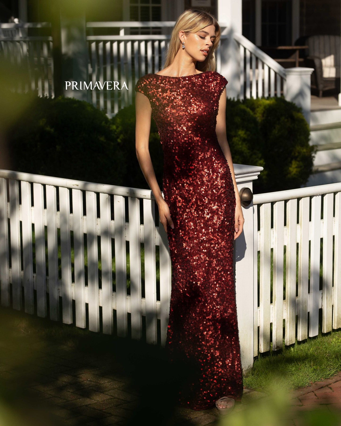 Primavera Couture 3796 Size 14, 20 Rose Gold Sequined Formal Dress High Neckline Cowl Back Evening Gown