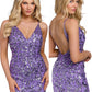 Primavera Couture 3813 Size 8 Purple Short 2022 Homecoming Dress Fitted Sequin Cocktail Dress