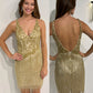 Primavera Couture 3828 Size 12 Gold Short Homecoming Dress Fitted Sequin Cocktail Dress