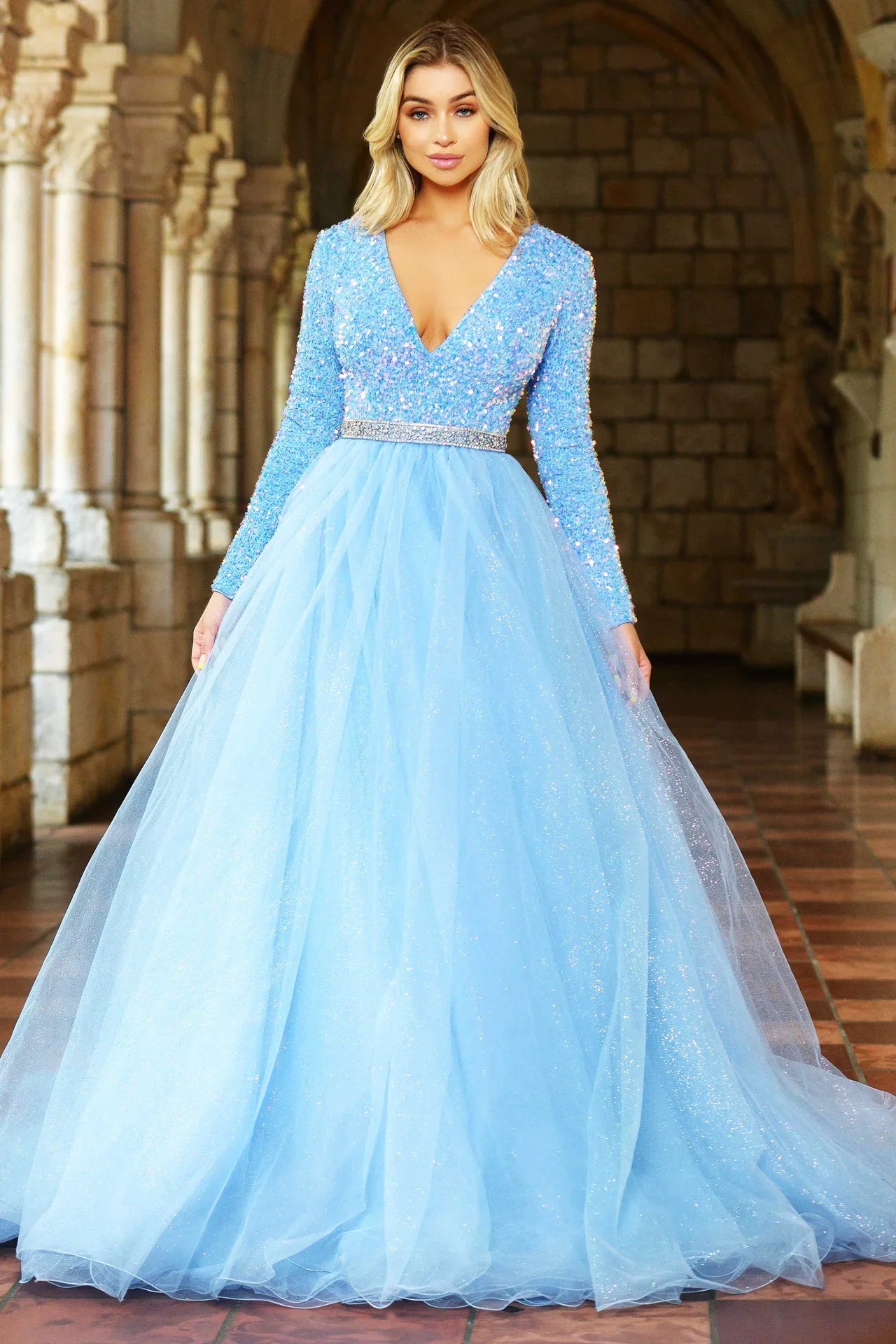 Sparkly Long Sleeve Lace A-Line Wedding Dress | Sophia Tolli Liliana  Y12241SL