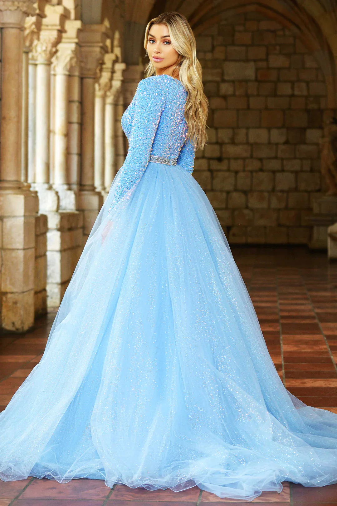 Party Wear Embroidered Ladies Sky Blue Long Gown