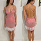 Primavera Couture 3841 size 8 Rose Pink Homecoming dress Fitted sequin beaded short cocktail dress