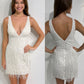 Primavera Couture 3843 Size 6 Ivory Short Homecoming dress Fitted sequin beaded short cocktail dress