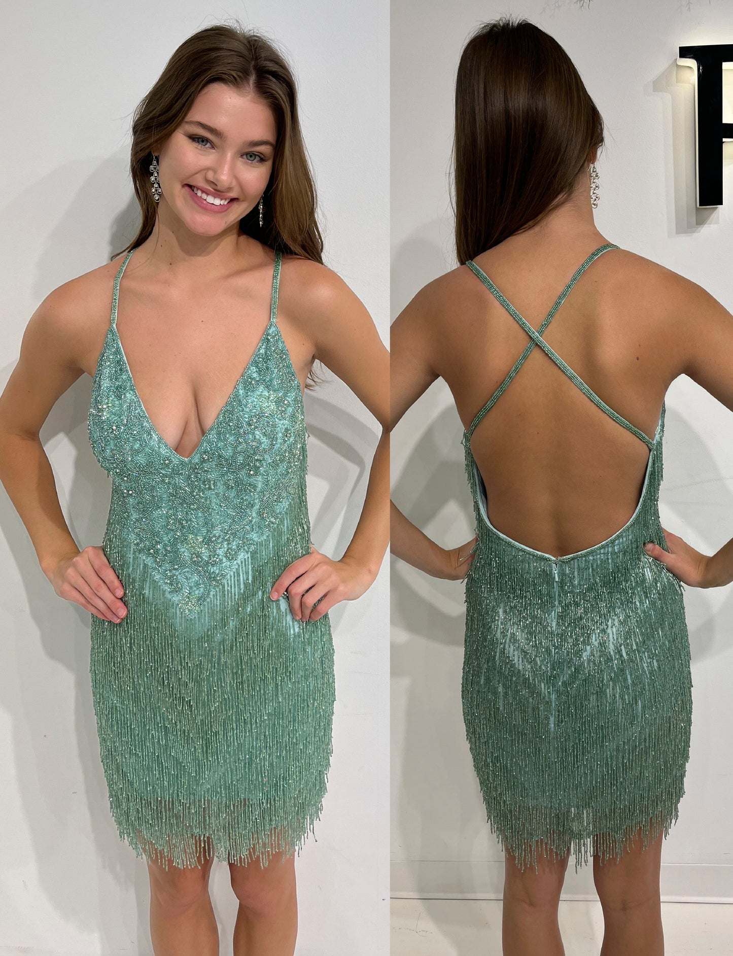 Primavera Couture 3851 size 4 Mint Short Homecoming dress Fitted sequin beaded short cocktail dress