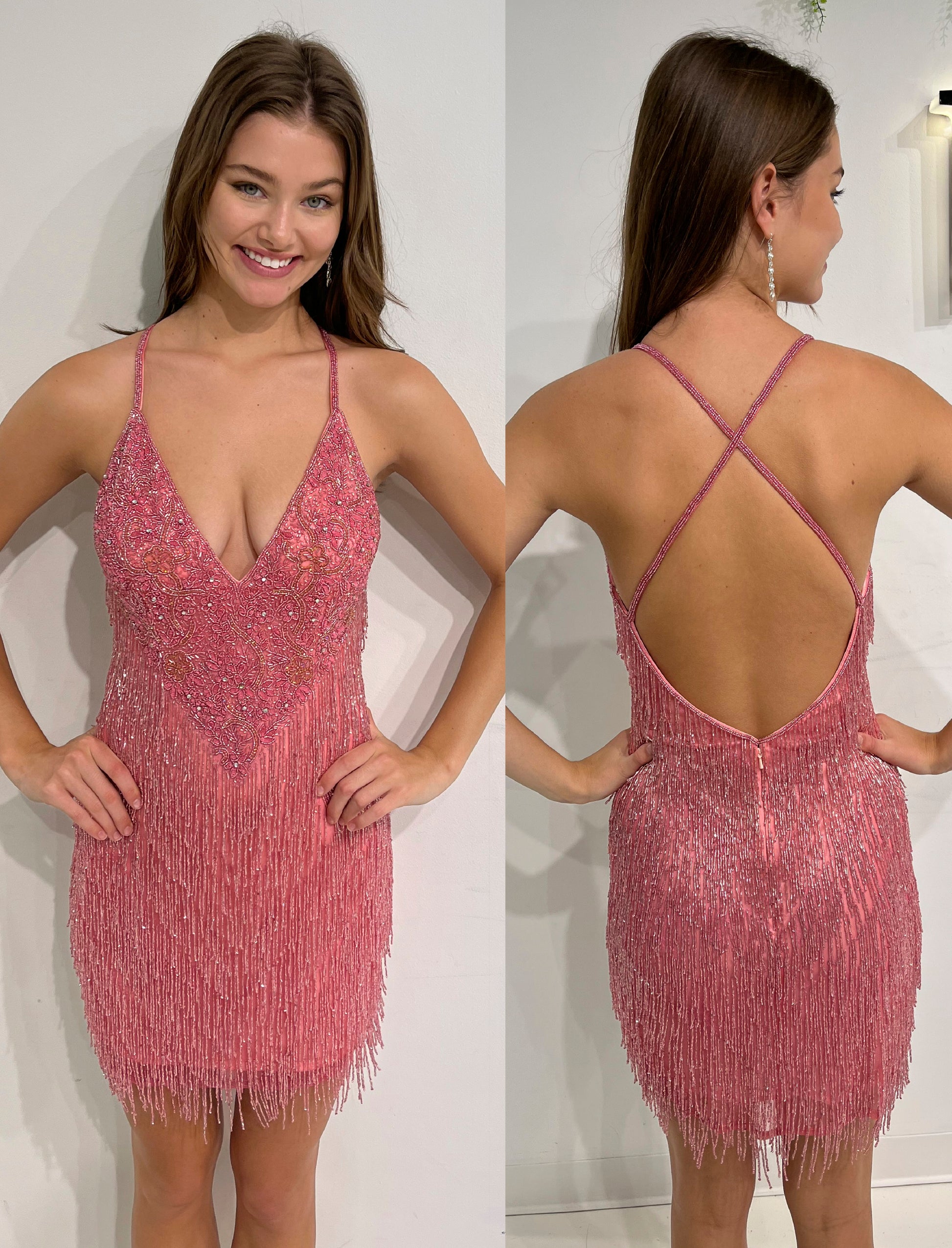 Primavera Couture 3851 Short Homecoming dress Fitted sequin beaded short cocktail dress  Available Color- Gold, Mint, Rose  Available Size-00-18