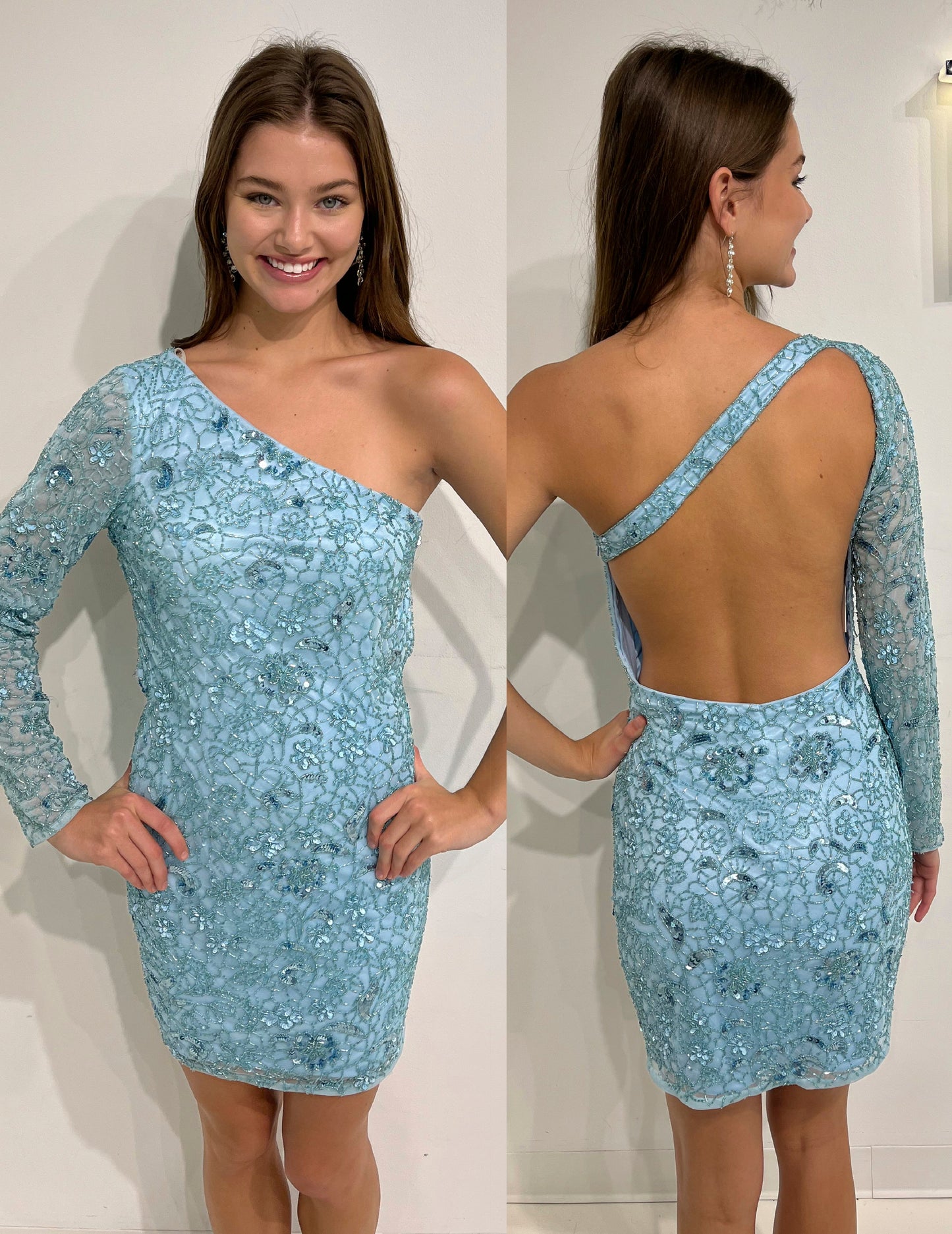 Primavera-Couture-3865-Powder-Blue-Cocktail-Dress-One-Shoulder-One-Long-sleeve-backless