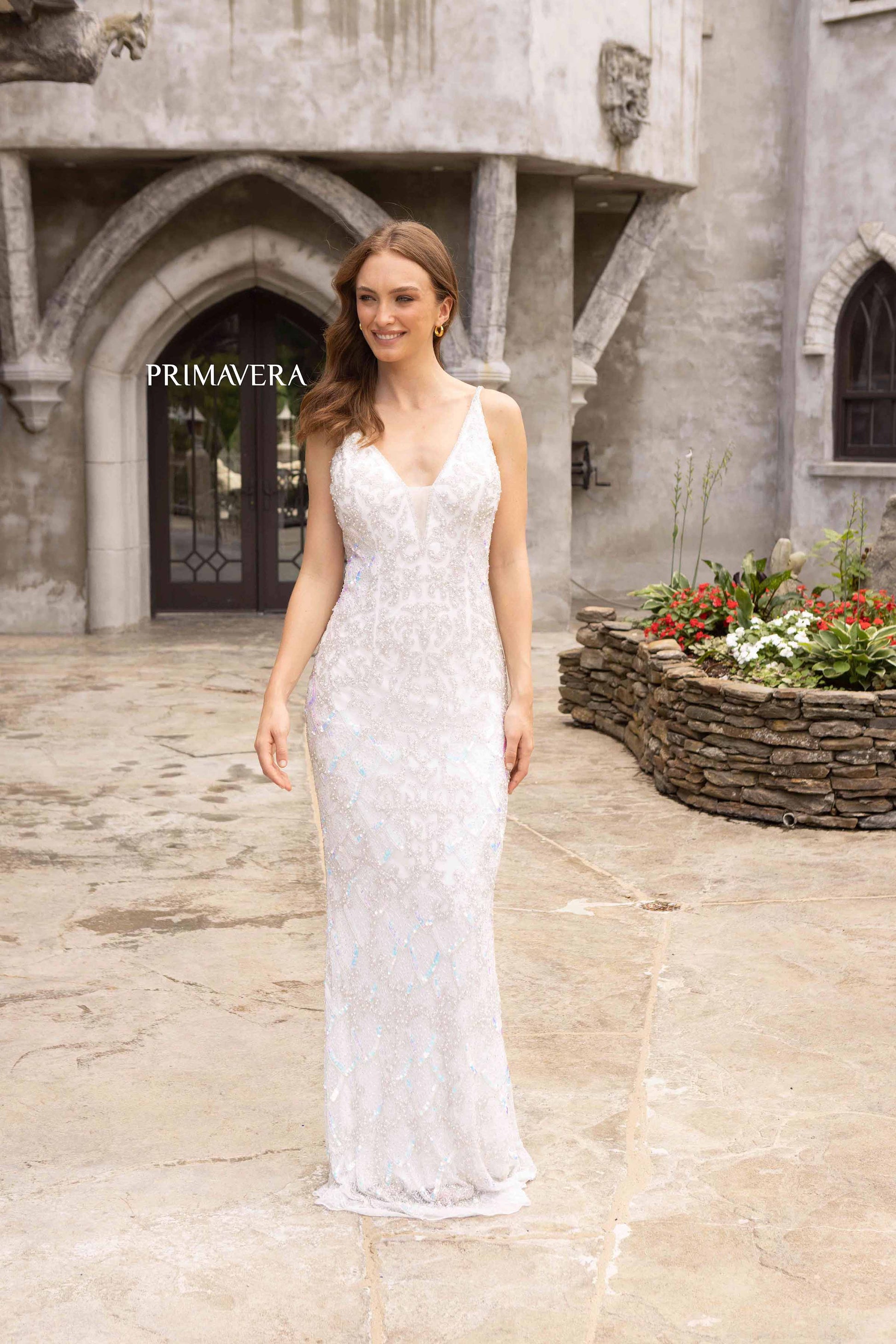 Primavera Couture 3903 Long Fitted Beaded Sequin Formal Prom Dress Evening Gown  V Neckline wide shoulder straps fitted long evening gown.  Colors:  Ivory, Light Turquoise, Sage Green  Sizes:  000-18