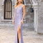 Primavera Couture 3906 Long Fitted Beaded Fringe Sequin Prom Dress One Shoulder Slit Formal Gown  Sizes: 000-24  Colors: Sage Green, Neon Pink, Orange, Lilac, Ivory, Black