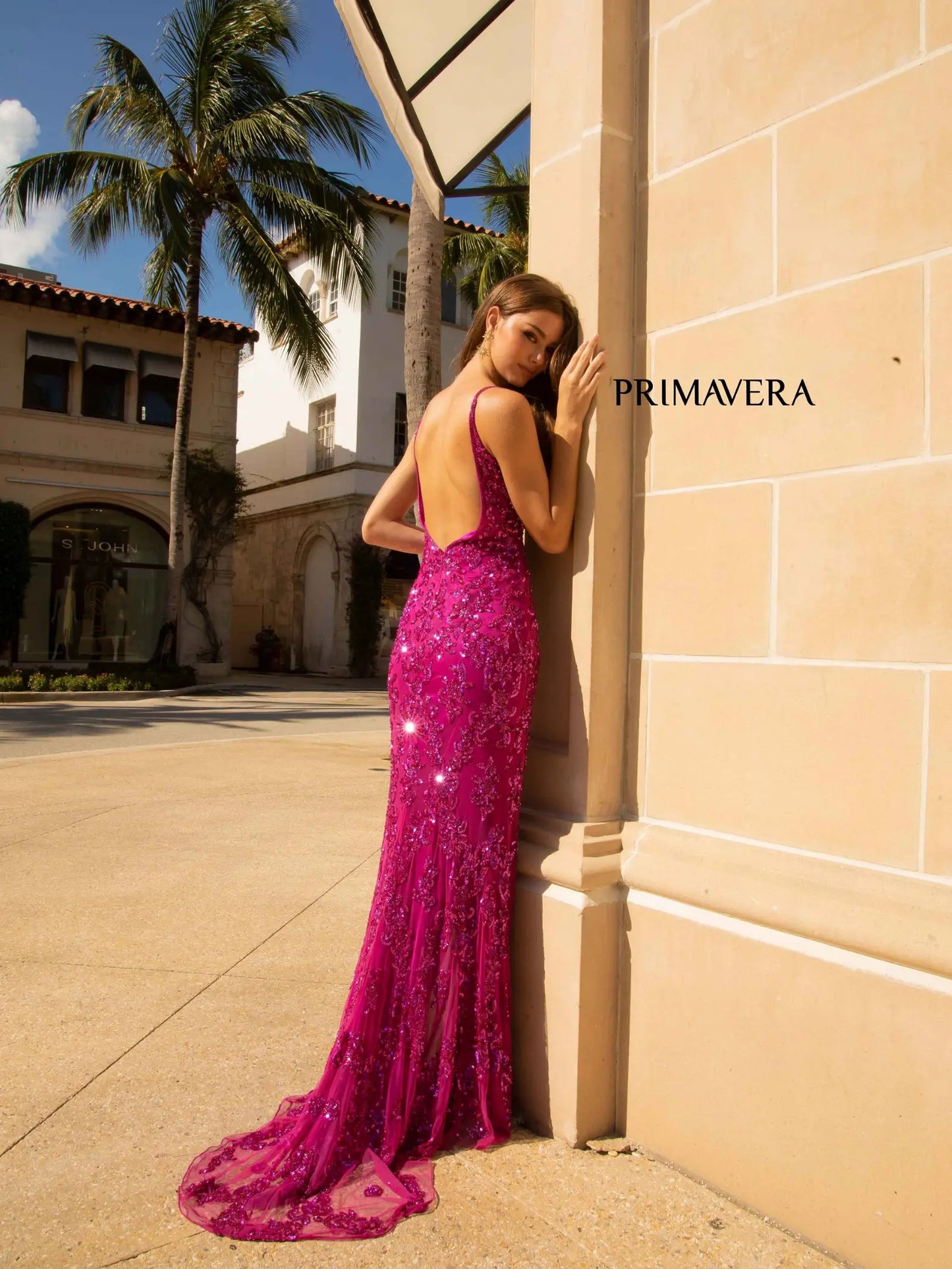 Primavera Couture 3913 Prom Dress Long Beaded Dress. Such a gorgeous gown with a beautiful design going down it.