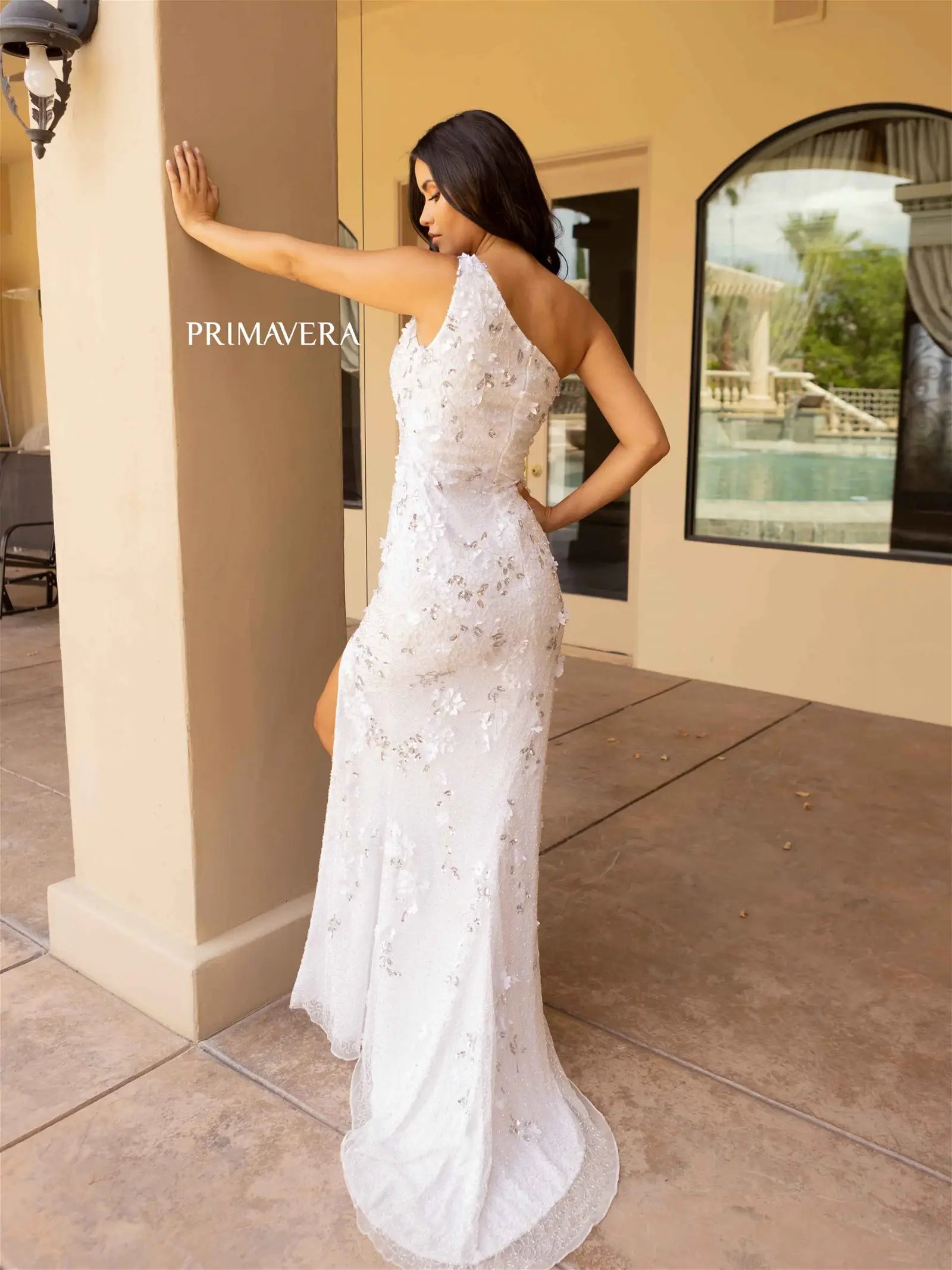 Primavera Couture 3915 Prom Dress Long Beaded Dress. This Gown has a beautiful one shoulder. 
