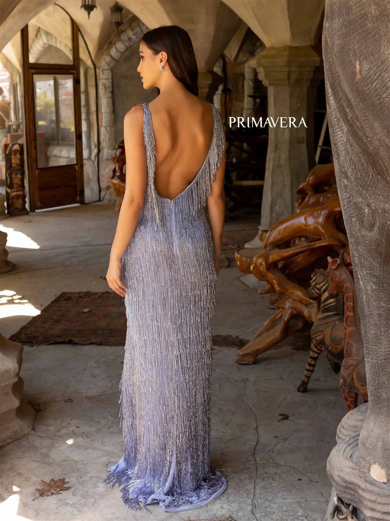 Primavera Couture 3919 Prom Dress Long Beaded Gown. This is a gorgeous dress with fringe. It also has an Ombre look at the bottom. 