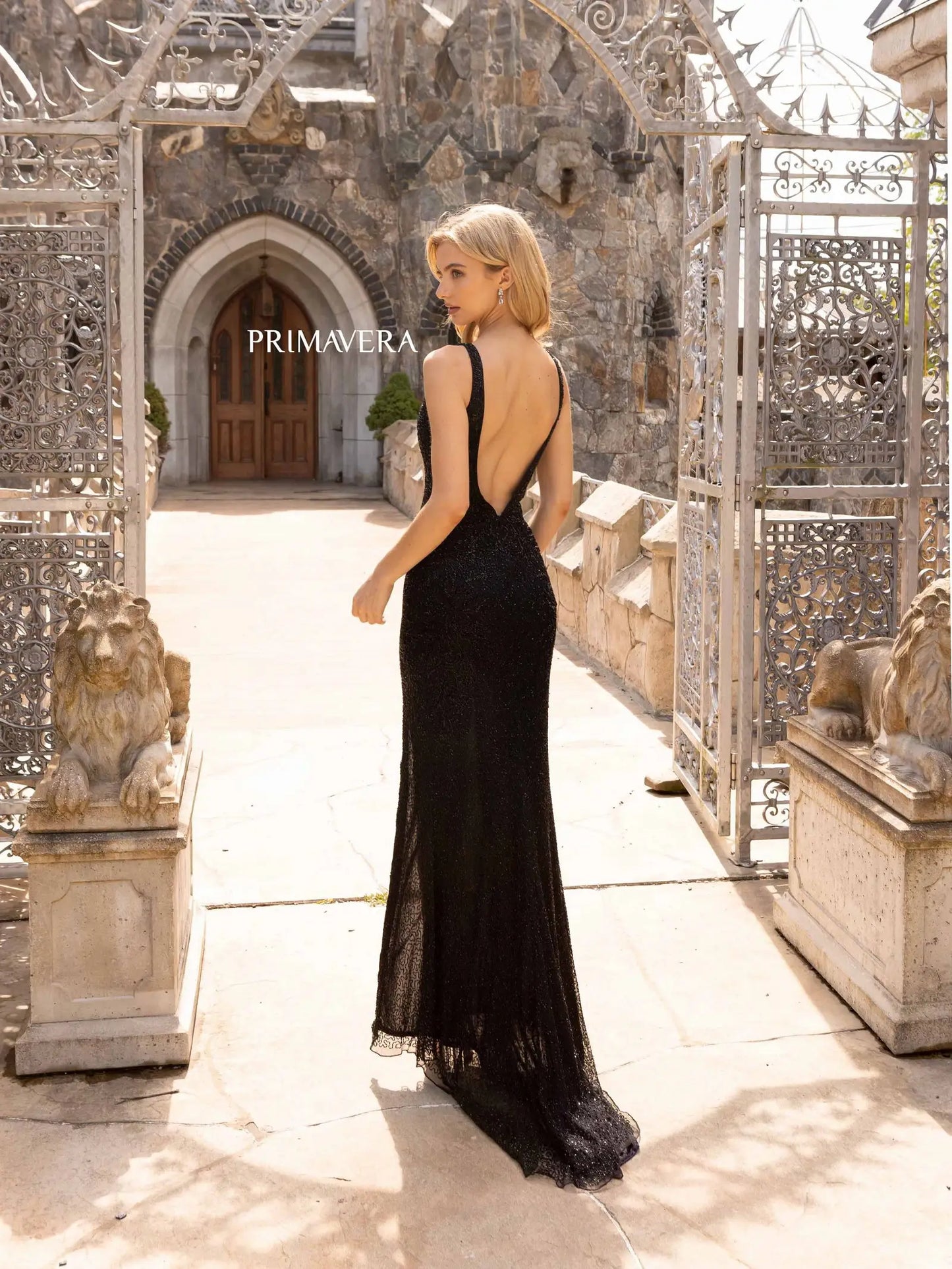 Primavera Couture 3924 Prom Dress Long Beaded Gown. This Dress has  beautiful open back. 